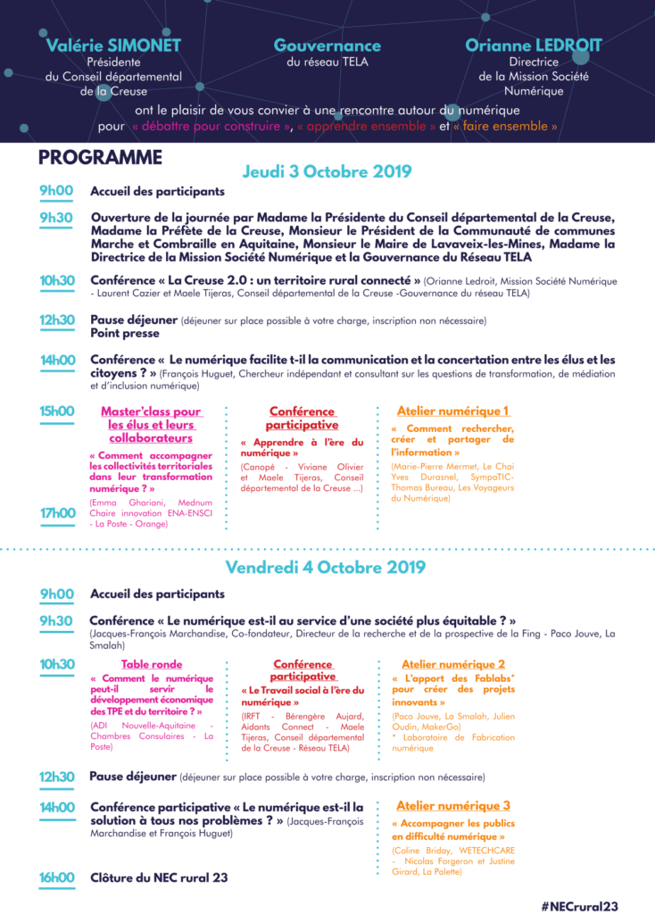 Programme NEC rural 23
3 & 4 octobre 2019
Lavaveix-les-Mines